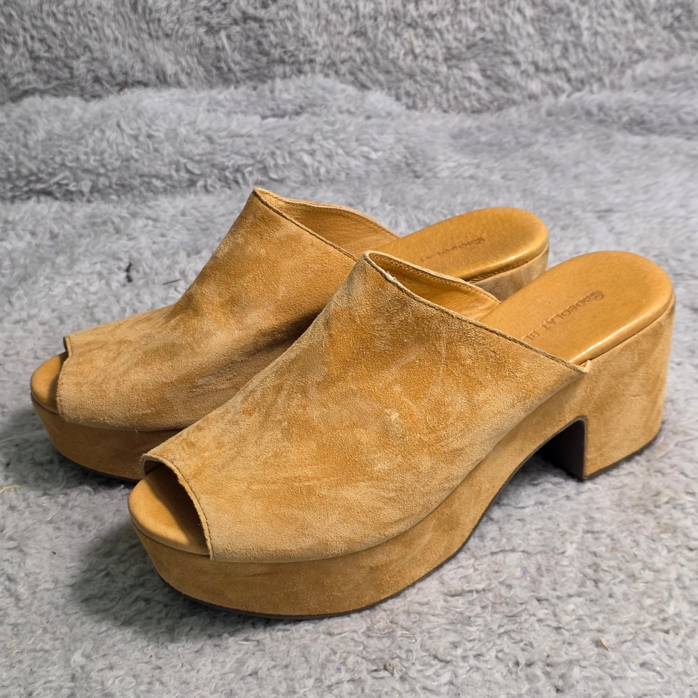 Chocolat Blu Garnnet Platform Mules Slides Tan Suede Peep Toe Women 8.5 NEW